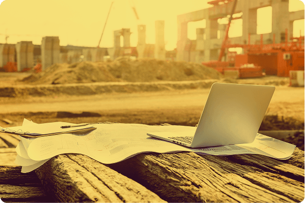 Business laptop at construction site